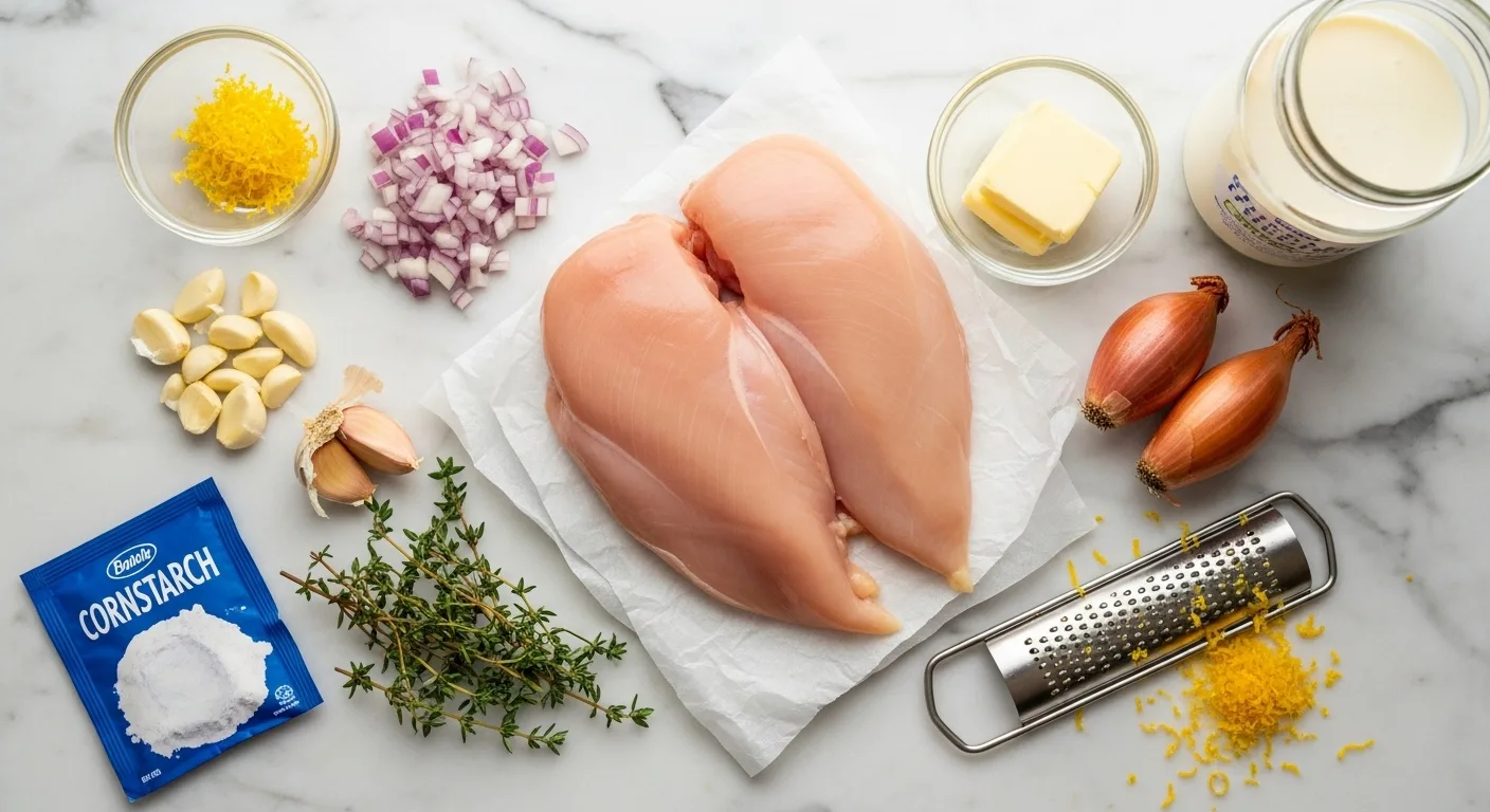 The Ultimate Slow Cooker Creamy Lemon Herb Chicken That'll Make Your House Smell Like Heaven 2 Fresh ingredients for slow cooker creamy lemon herb chicken including lemons, herbs, and chicken breasts