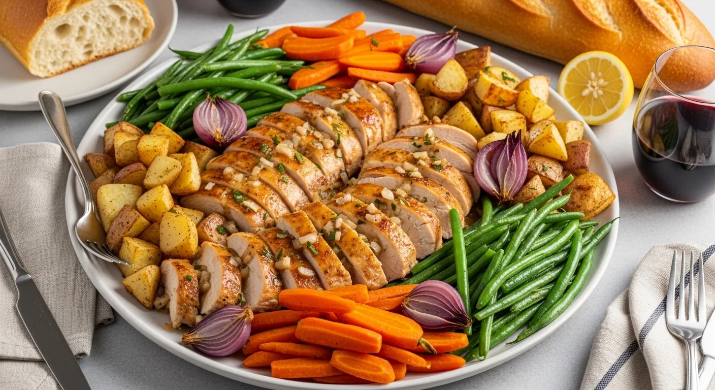 The Ultimate Slow Cooker Creamy Lemon Herb Chicken That'll Make Your House Smell Like Heaven 6 Slow cooker creamy lemon herb chicken served with potatoes and green beans for a kid-approved dinner