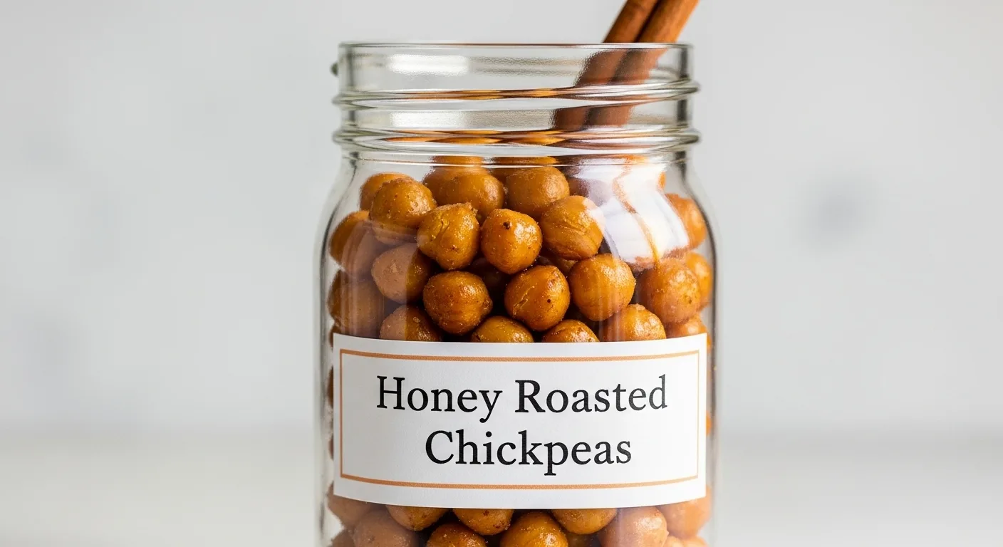 How To Make Honey Roasted Chickpeas: Your New Obsession For Crispy, Sweet & Salty Snacking (Oven & Air Fryer Magic) 7 Honey-roasted chickpeas stored in a glass mason jar for freshness.