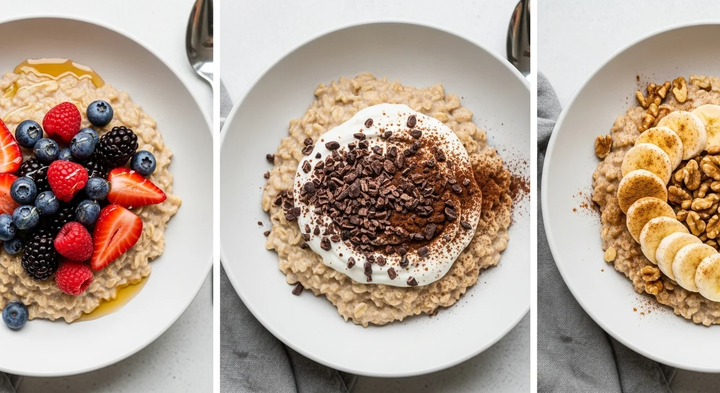 Berry Overnight Oats Recipe: How to Make 4 Healthy Bowls 6 Three serving styles: Berry Overnight Oats with honey, Greek yogurt, and walnuts-cinnamon toppings.