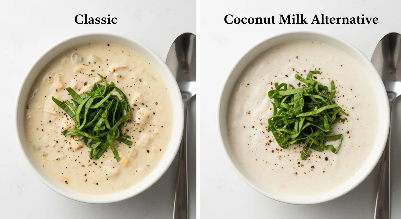 How To Make Chicken Florentine Soup In 3 Simple Steps 8 Left: traditional soup with cream. Right: dairy-free coconut milk version.