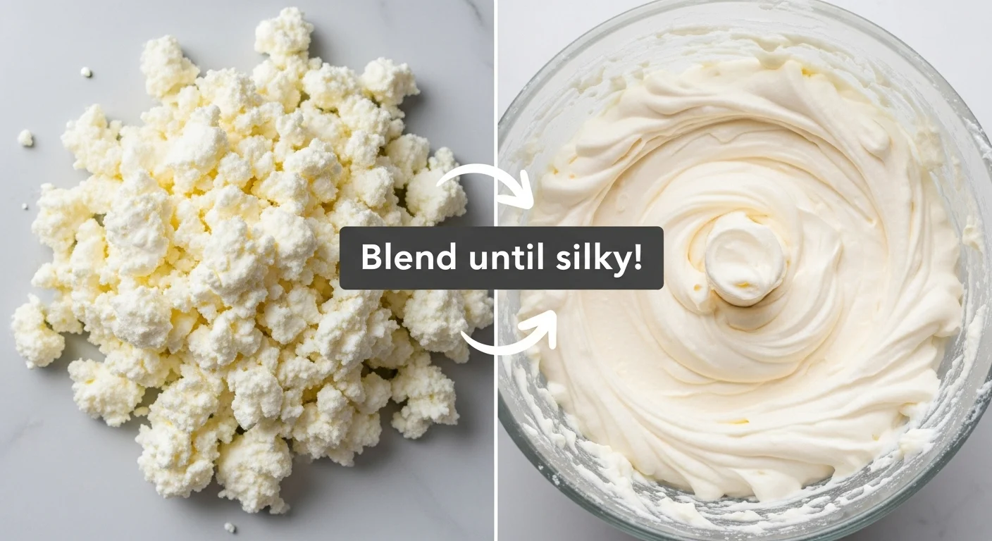 Left: chunky cottage cheese. Right: smooth chocolate mousse after blending.