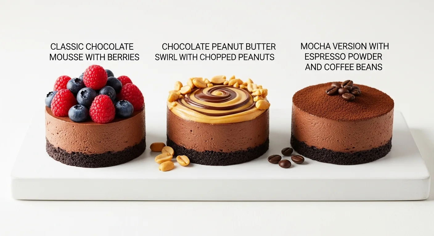 Customization ideas: classic chocolate, chocolate peanut butter, and mocha variations of cottage cheese mousse.